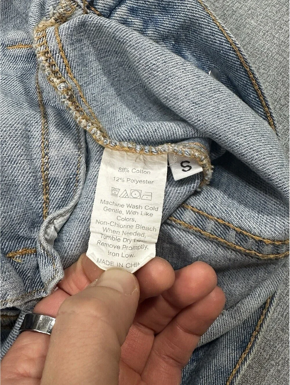Distressed Denim Size S Fits M Jacket Wash Ripped Jean Jacket